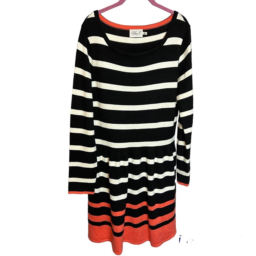 Eliza J Black White and Orange Striped Sweater Dress, size XL
